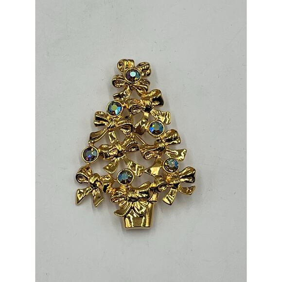Avon Vintage Christmas Tree Gold Tone AB Rhinestone Bows
1992 Holiday Brooch - Picture 4 of 7